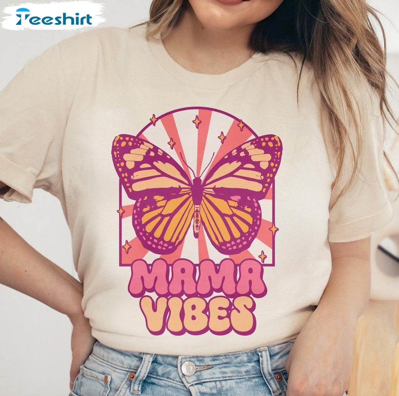 Mama Vibes Butterfly Shirt, Retro Mom Mothers Day Short Sleeve Unisex T-shirt