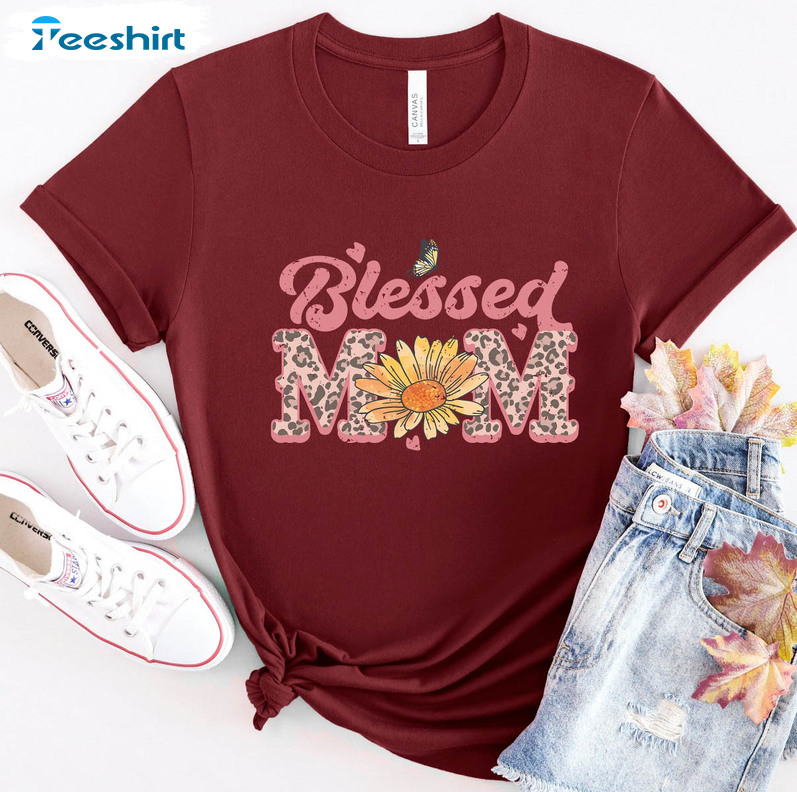 Leopard Blessed Mom Sunflower Shirt, Sunflower Mom Unisex T-shirt Short Sleeve Long Sleeve