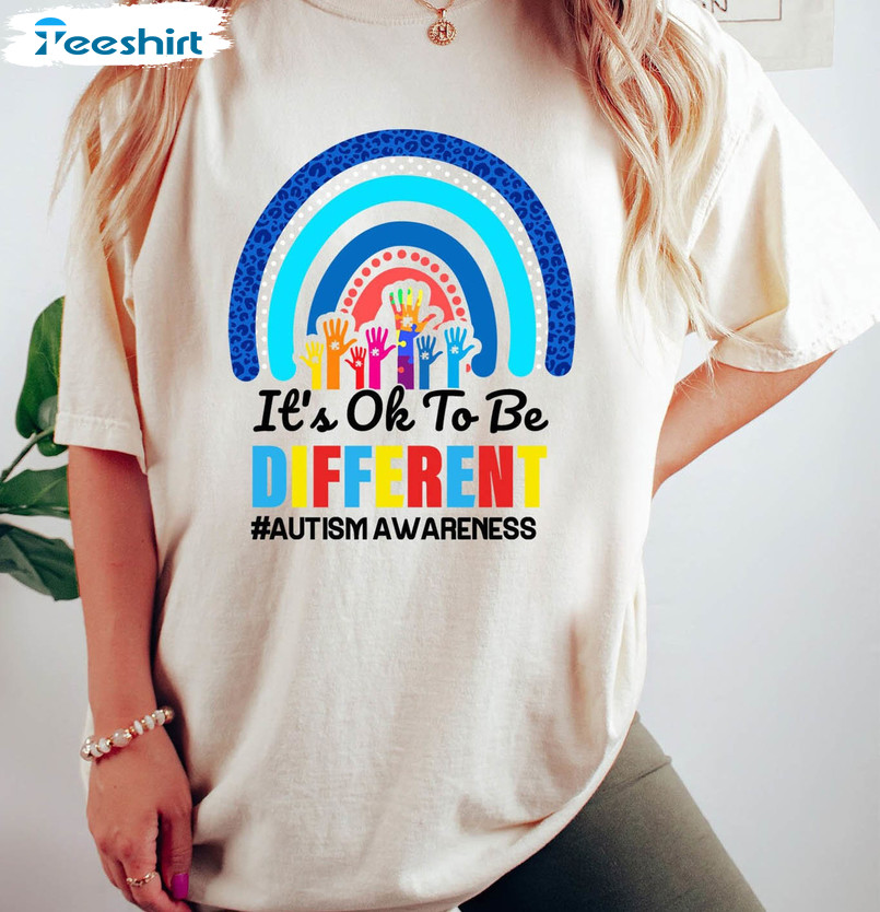 It's Ok To Be Different Autism Awareness Rainbow Shirt, Autism Rainbow Short Sleeve Long Sleeve