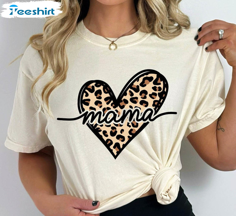 Leopard Mama Heart Shirt, Mama Mode Unisex T-shirt Sweater