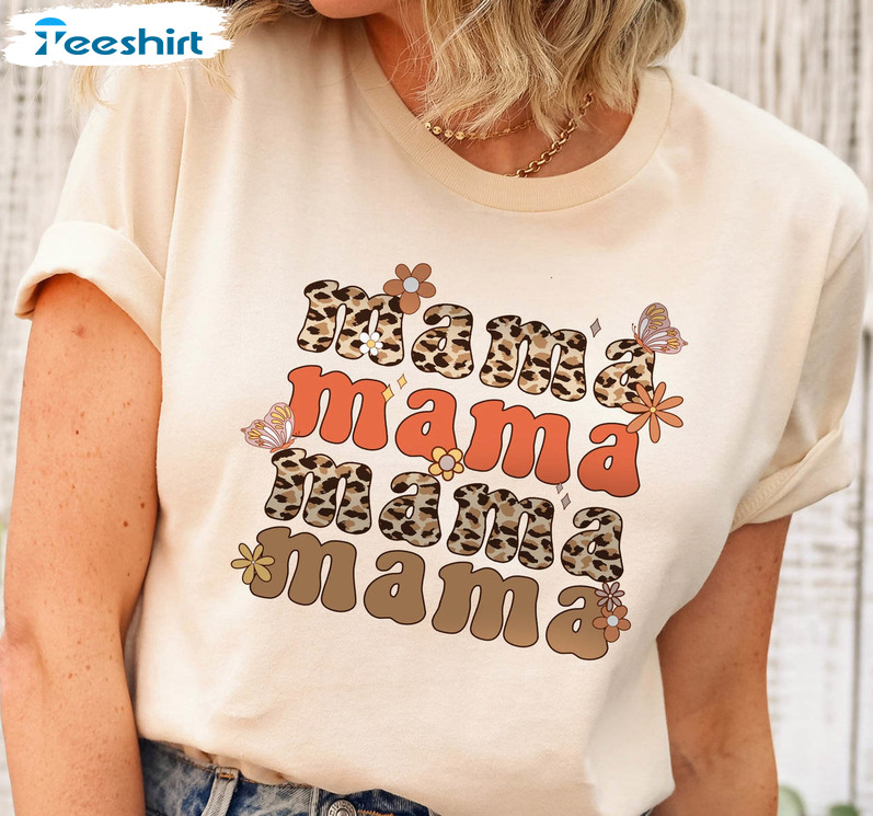Mama Retro Flower Shirt, Leopard Mama Short Sleeve Unisex T-shirt
