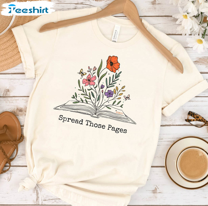 Book Quote Spread Those Page Shirt, Vintage Book Lover Crewneck Tee Tops