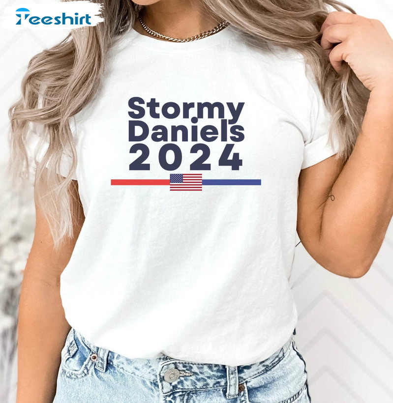 Stormy Daniels 2024 American Flag Shirt, President Trump Short Sleeve Unisex T-shirt