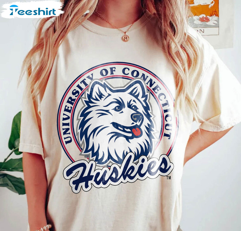 Uconn Huskies Logo Shirt, Trendy University Of Connecticut Ncaa Basketball Tee Tops Short Sleeve