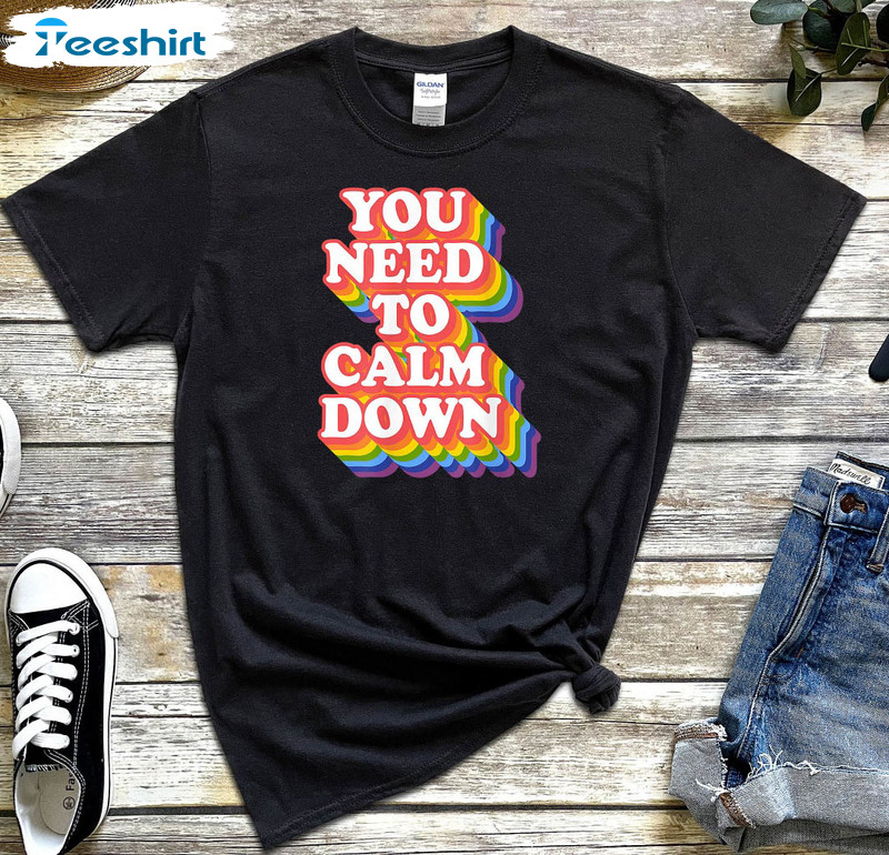 You Need To Calm Down Shirt, Lgbtq Rainbow Unisex Hoodie Tee Tops