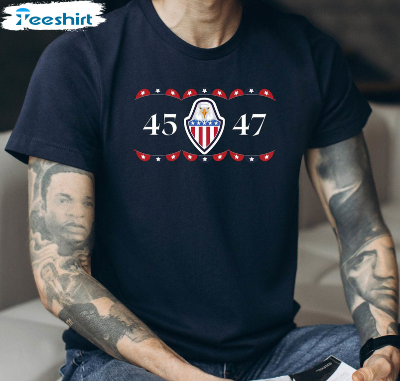 Trump 45 47 Shirt, Supporter Trump 2024 Republican Unisex T-shirt Tee Tops