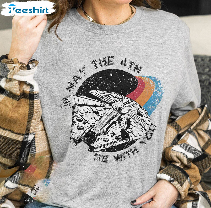 Retro May The 4th Be With You Shirt, Star Wars Galaxy Edge Short Sleeve Sweatshirt