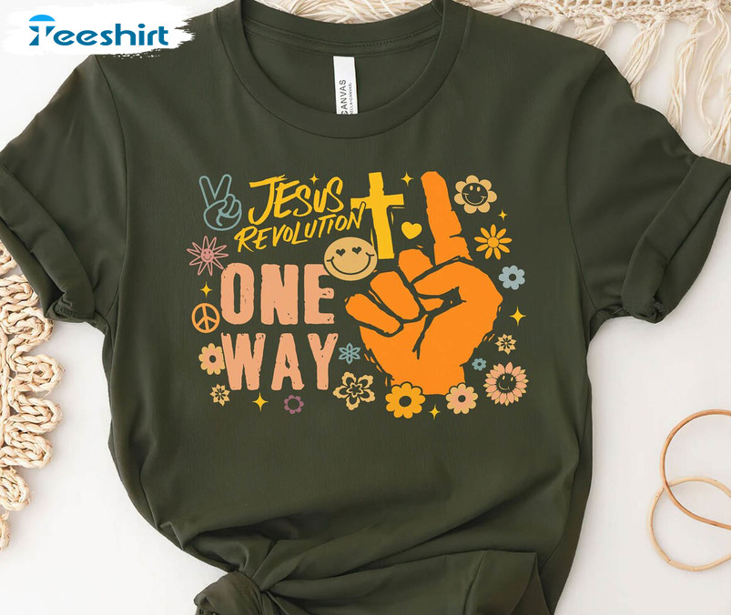 Retro Jesus Revolution Shirt, Pointing Finger One Way Jesus Movement Crewneck Unisex Hoodie