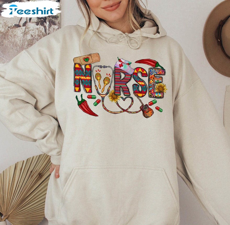 Cinco De Mayo Sweatshirt, Mexican Nurse Funny Short Sleeve Sweatshirt