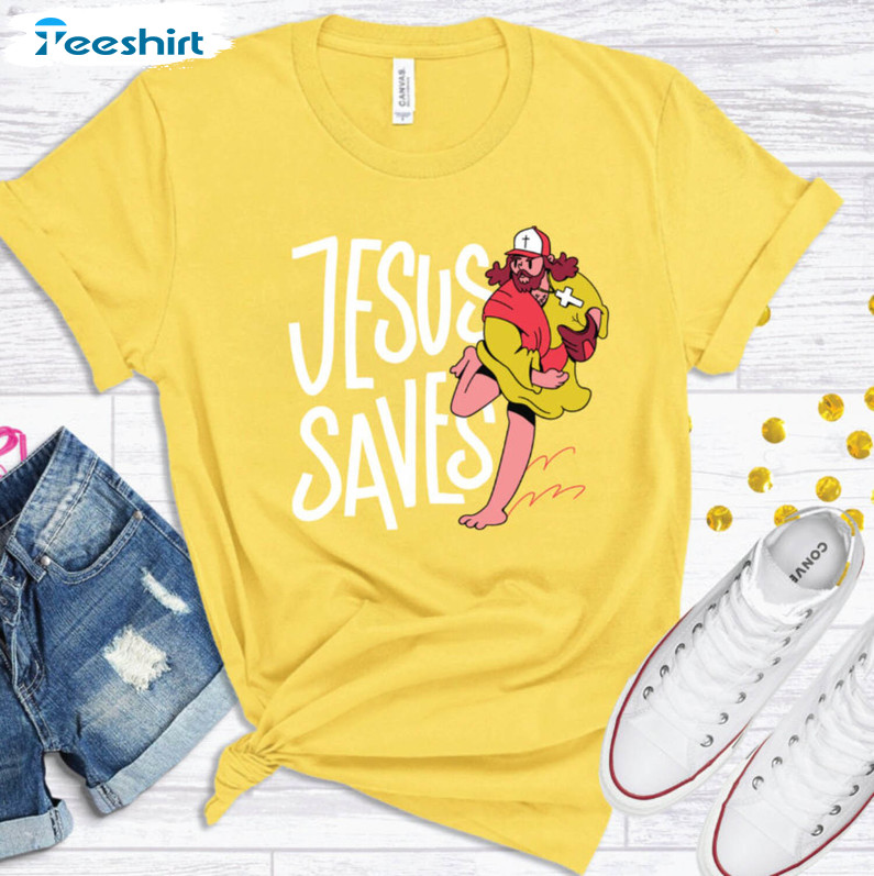 Jesus Saves Baseball Shirt, Cute Unisex T-shirt Crewneck