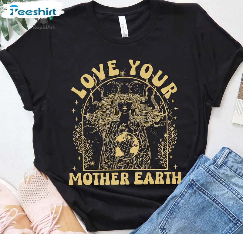 Celestial Witchy Magical Earth Shirt, Boho Love Your Mother Earth Unisex Hoodie Long Sleeve