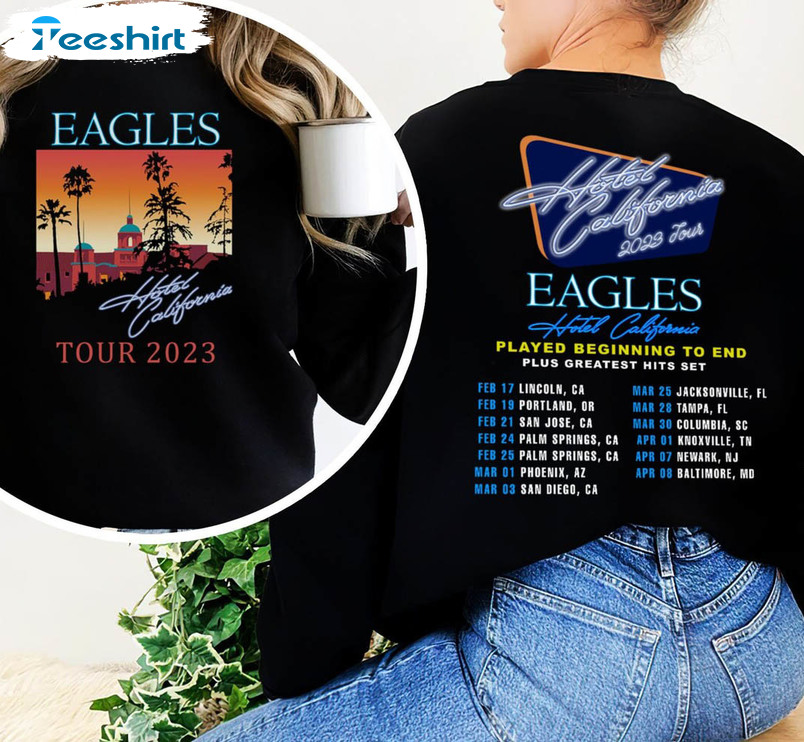 The Eagles Hotel California Tour 2023 Shirt, Eagles Concert Music Short Sleeve Hoodie