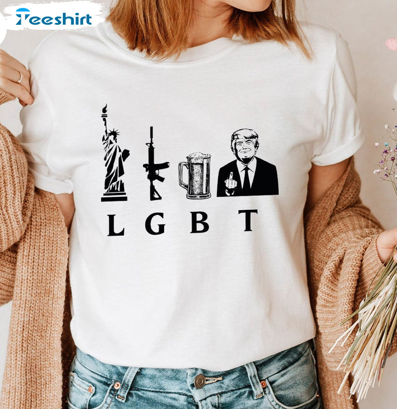 Funny Lgbt Liberty Gun Beer Trump Shirt, Patriotic Long Sleeve Short Sleeve