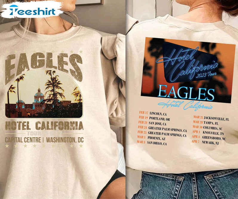 Vintage The Eagles Hotel California Shirt, Trendy Tee Tops Crewneck