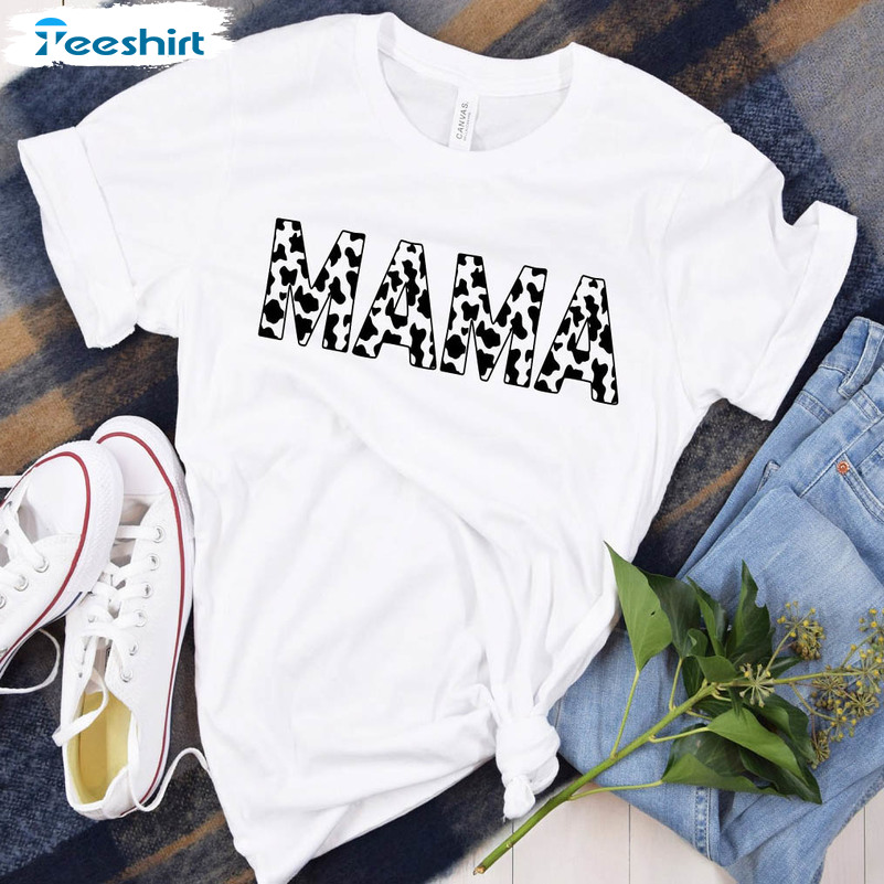 New Mama Cow Print Shirt, Trendy Mothers Day Short Sleeve Tee Tops