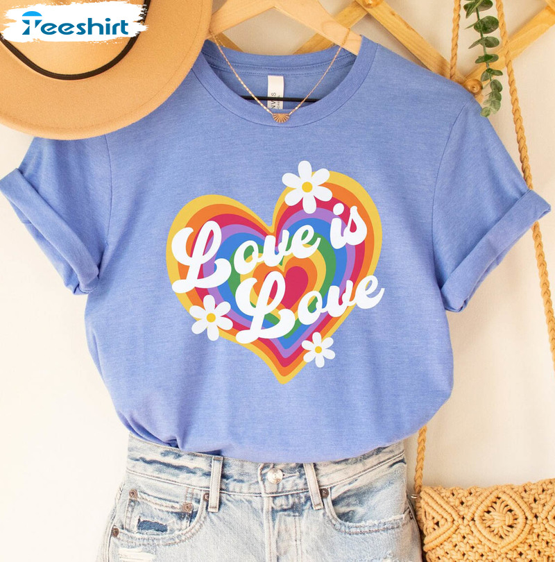 Vintage Love Is Love Lgbt Shirt, Gay Pride Rainbow Short Sleeve Sweatshirt