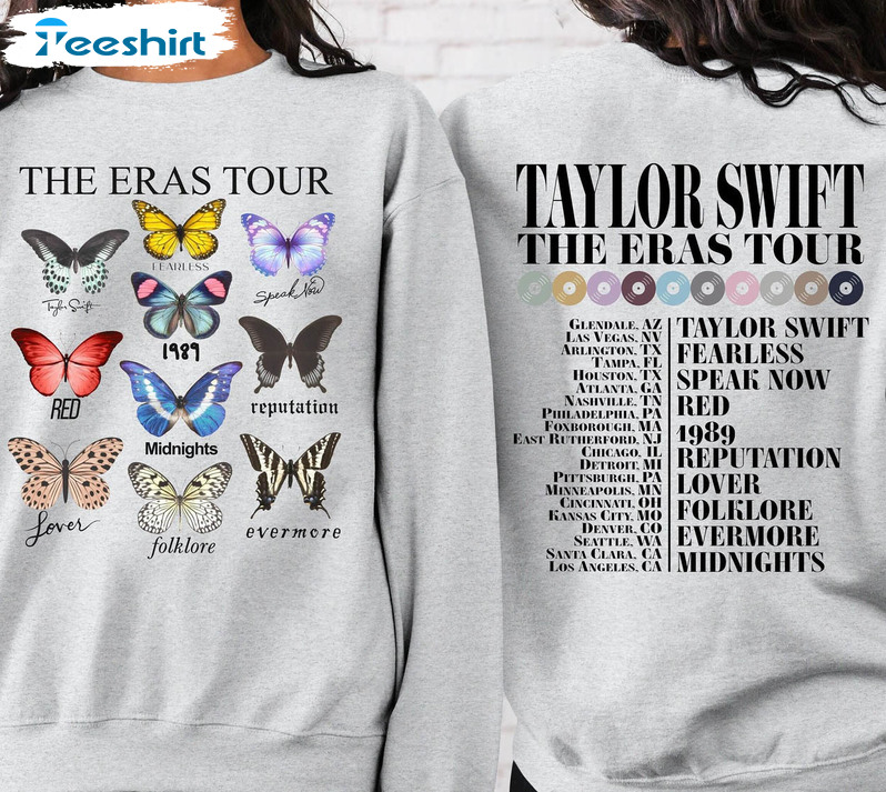 The Eras Tour 2023 Sweatshirt, Butterfly Vintage Long Sleeve Unisex Hoodie