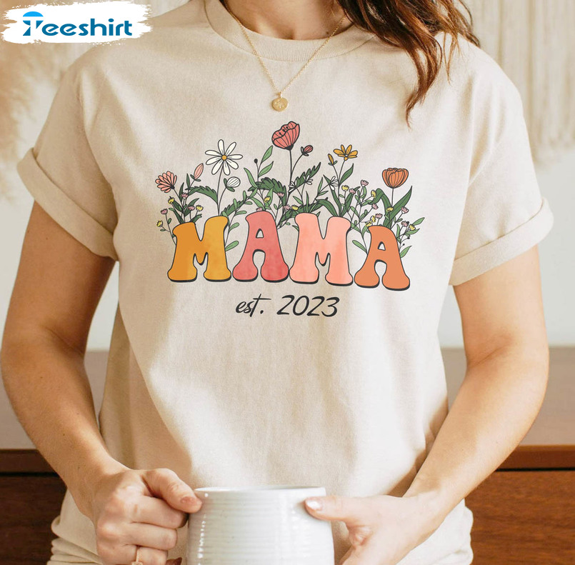 Mama Est 2023 Floer Shirt, Retro Mothers Day Short Sleeve Long Sleeve