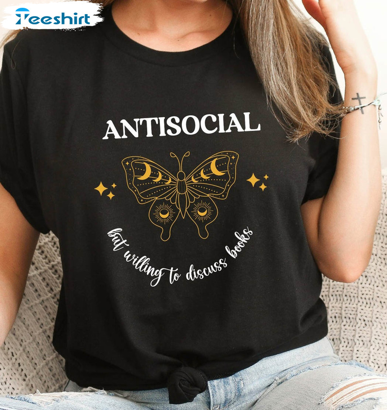 Antisocial Book Club Shirt, Booklovers Short Sleeve Sweatshirt