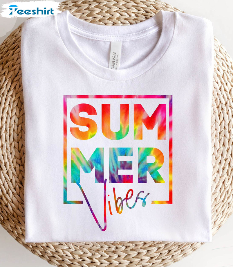 Summer Vibes Tie Dye Shirt, Trendy Unisex T-shirt Short Sleeve