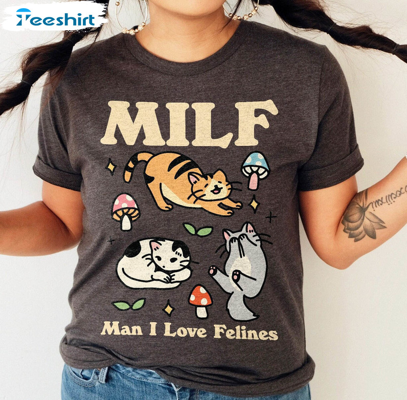 Funny Milf Cat Shirt , Cottagecore Kitty Short Sleeve Sweatshirt