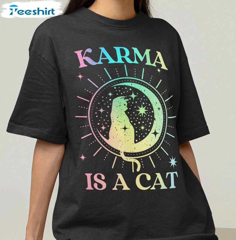 Karma Is A Cat Cute Shirt, Trendy Swiftie Concert Short Sleeve Sweatshirt