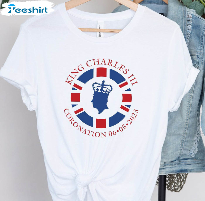 King Charles Iii Coronation Souvenir Trendy Shirt, Official Coronation 2023 Logo Tee Tops Short Sleeve