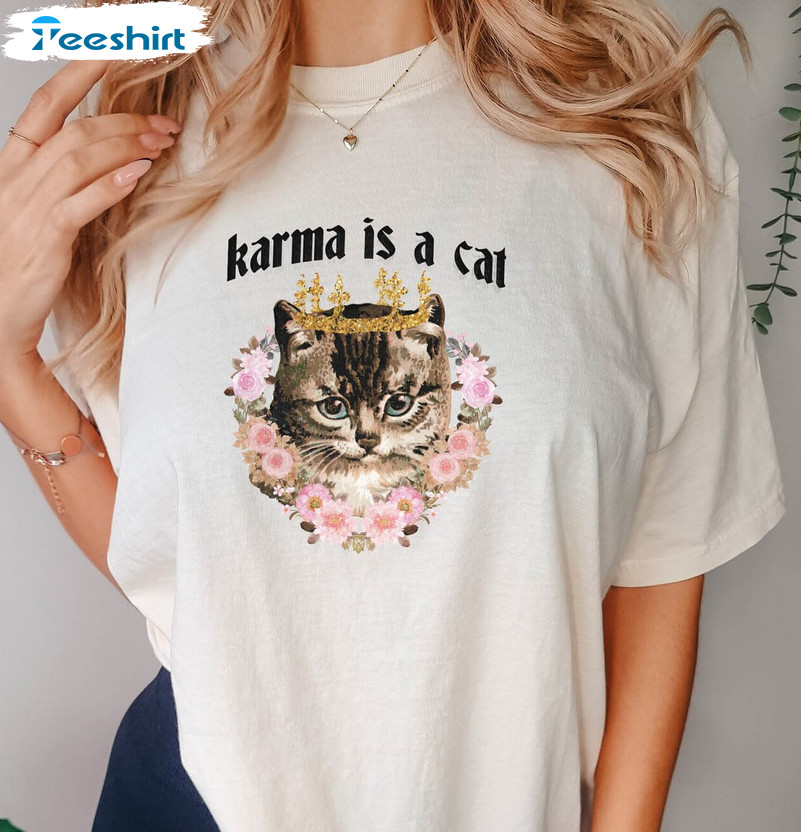 Karma Is A Cat Vintage Shirt, Music Lover Midnights Album Unisex T-shirt Crewneck