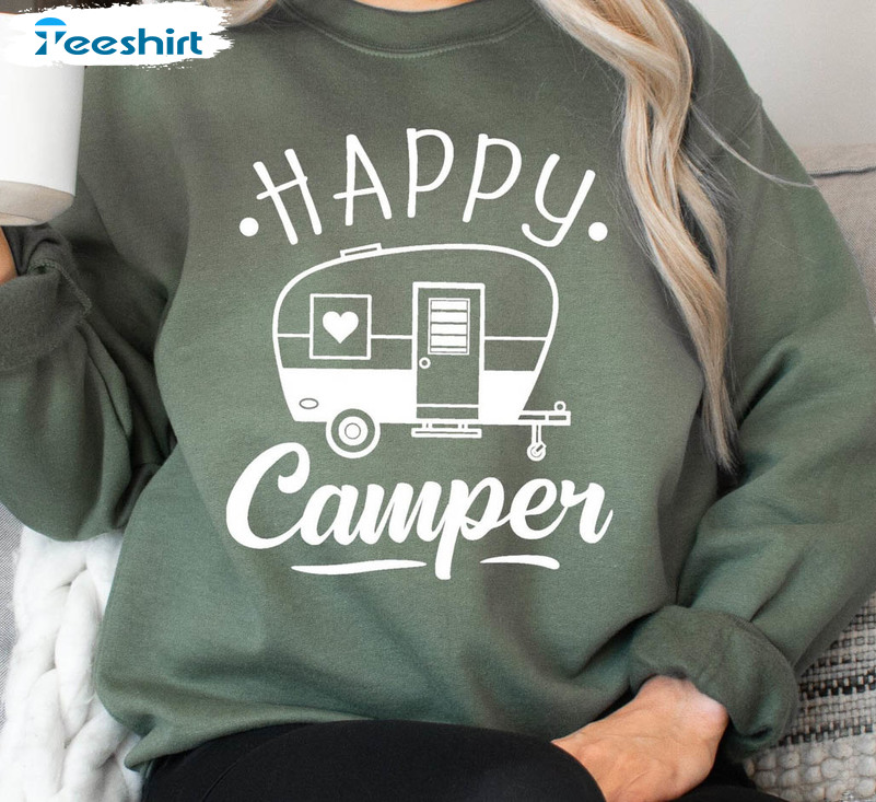 Happy Camper Sweatshirt , Adventure Short Sleeve Crewneck