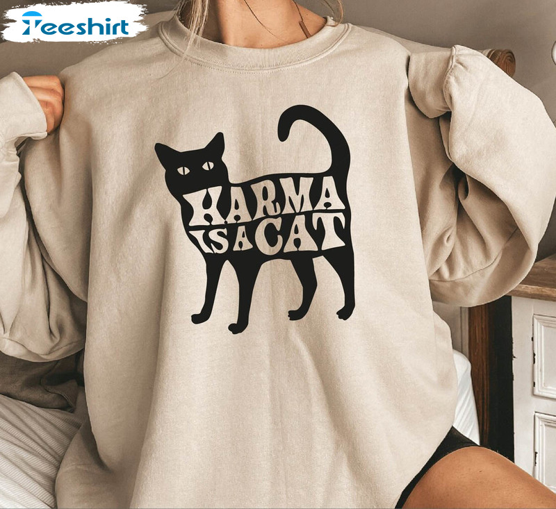Karma Is A Cat Funny Shirt, Vintage Concert Crewneck Unisex T-shirt