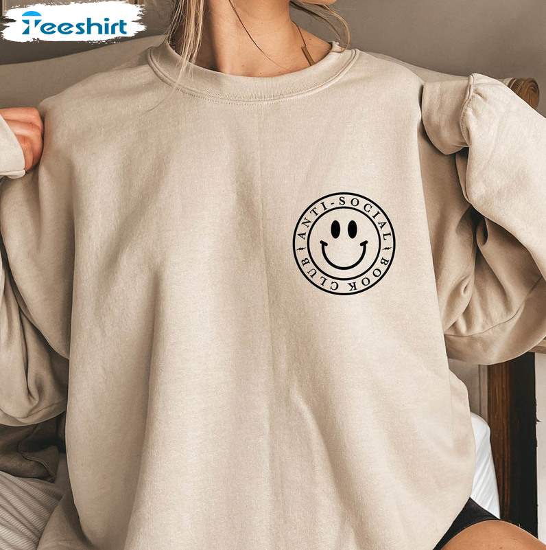 Pocket Anti Social Book Club Shirt, Funny Smile Face Unisex Hoodie Crewneck