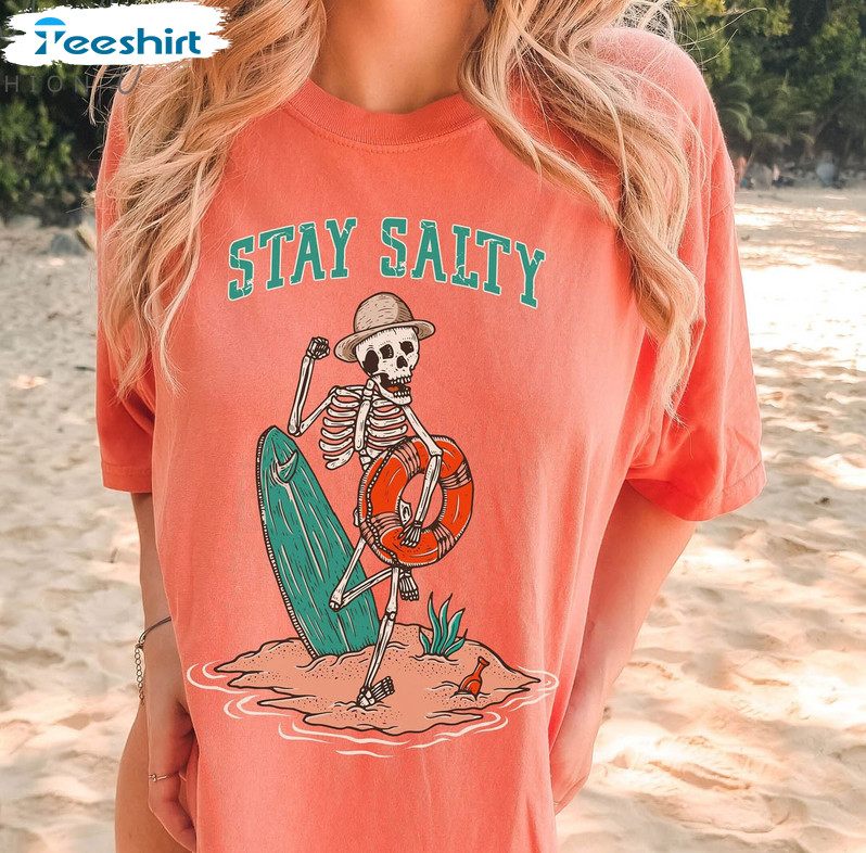 Stay Salty Trendy Shirt, Minimal Waves Unisex T-shirt Long Sleeve