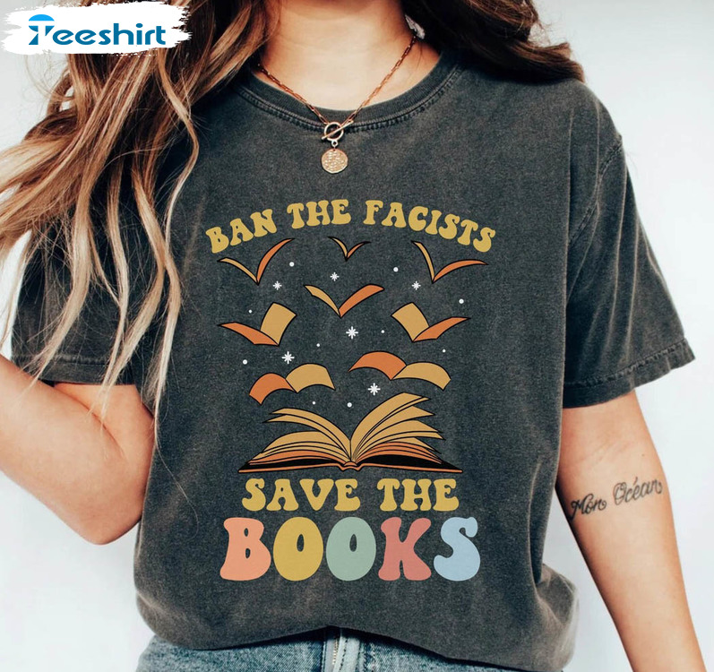 Librarian Shirt, Ban The Fascists Save The Book Crewneck Unisex Hoodie