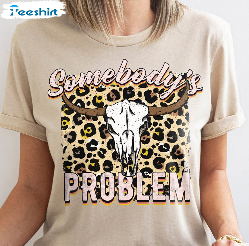Somebody's Problem Leopard Shirt, Western Concert Short Sleeve Unisex Hoodie