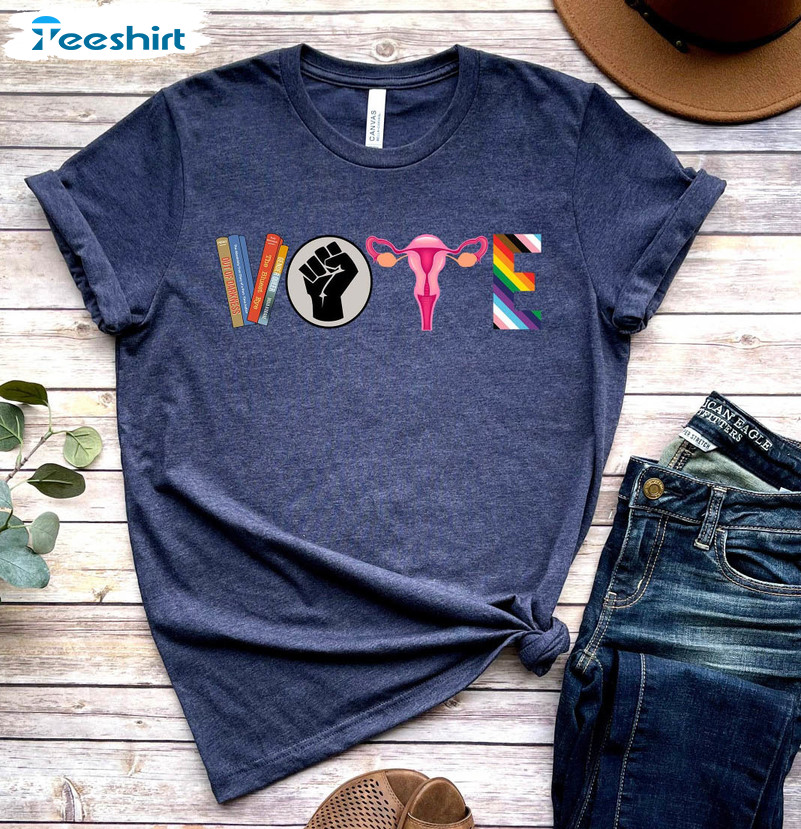 Vote Banned Books Shirt, Reproductive Rights Short Sleeve Sweater