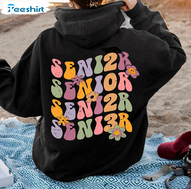 Senior 2023 Sweatshirt, Groovy Senior Long Sleeve Short Sleeve