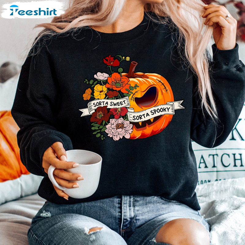 Halloween Pumpkin Shirt , Sorta Spooky Flower Crewneck Sweatshirt