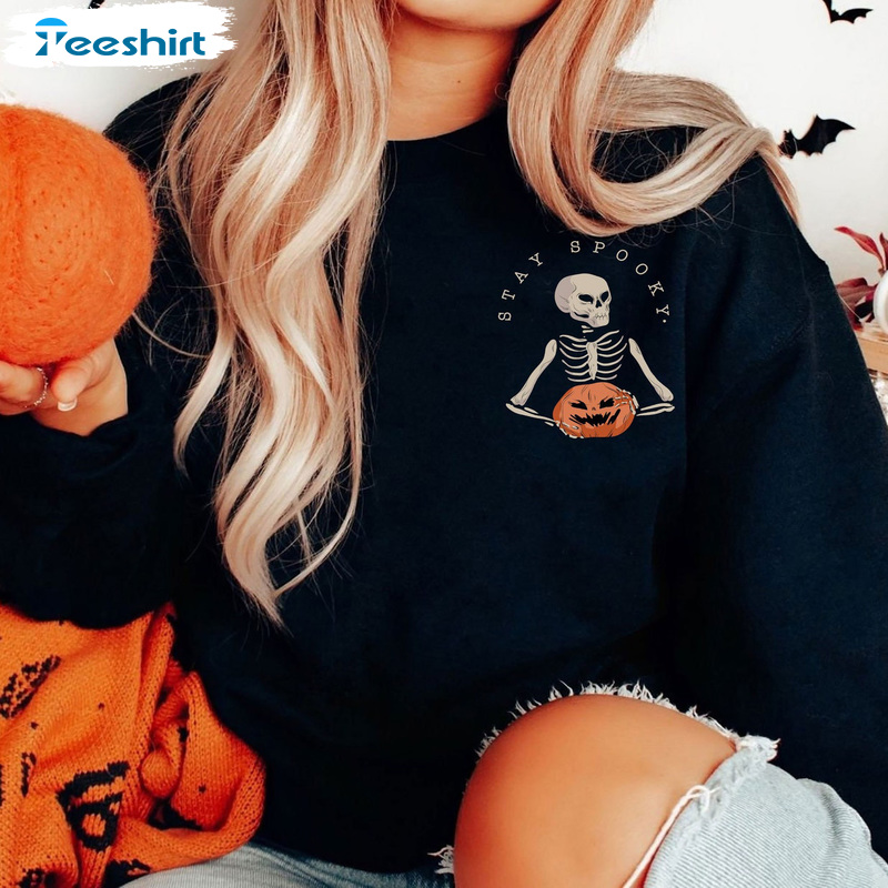 Stay Spooky T Shirt - Halloween Skeleton Pocket Graphics Shirt Short Sleeve Tee Tops