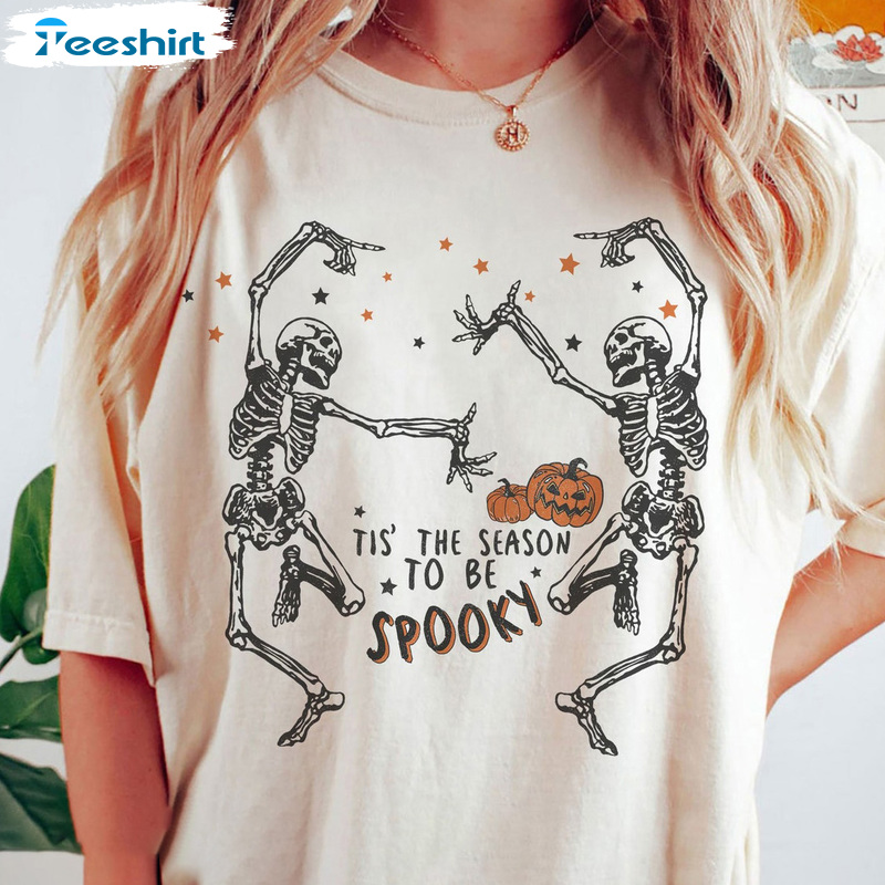 Vintage Spooky Season T Shirt - Halloween Skeleton And Pumpkin Graphic Art Shirt
