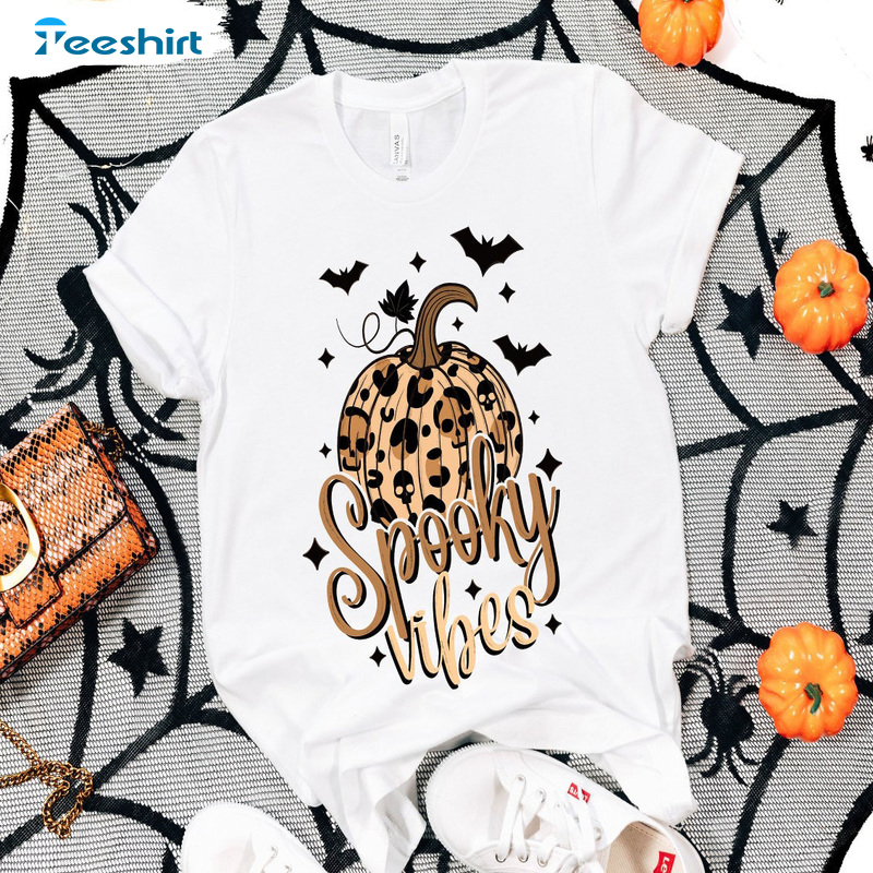 Spooky Vibe T Shirt - Halloween Pumpkin Leopard Art Shirt For Man Woman Teens