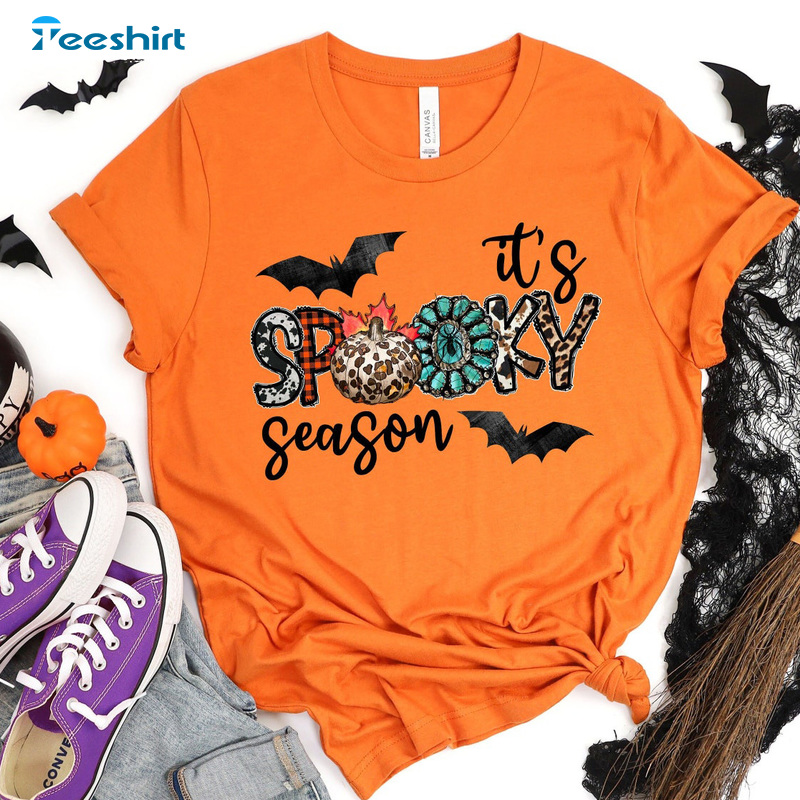 Spooky Season T Shirt - Halloween Bat And Pumpkin Shirt