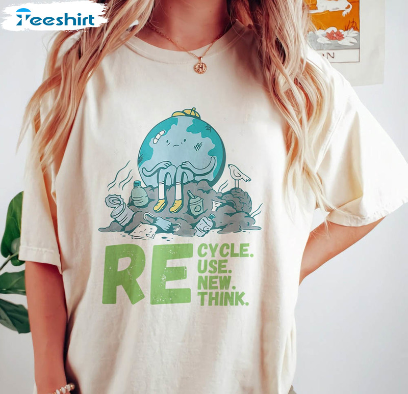 Retro Recycle Reuse Renew Rethink Shirt, Funny Earth Day 2023 Activism Unisex Hoodie Long Sleeve