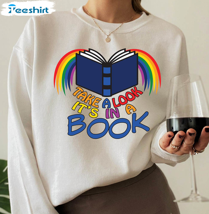 Take A Look It's In A Book Colorful Shirt, Rainbow Book Long Sleeve Unisex Hoodie