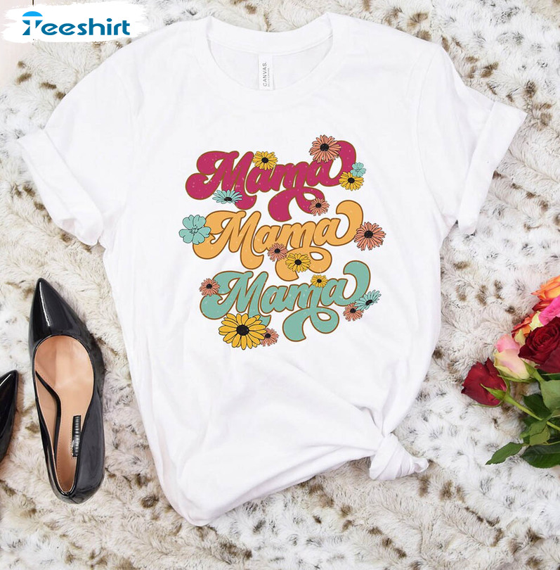 Retro Floral Mama Shirt , Cute Mom Unisex T-shirt Crewneck