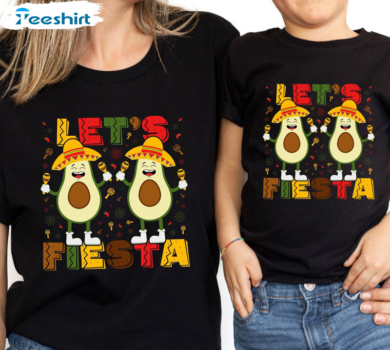 Let's Fiesta Shirt, Mexican Maracas Sombrero Bachelorette Fiesta Crewneck Unisex T-shirt