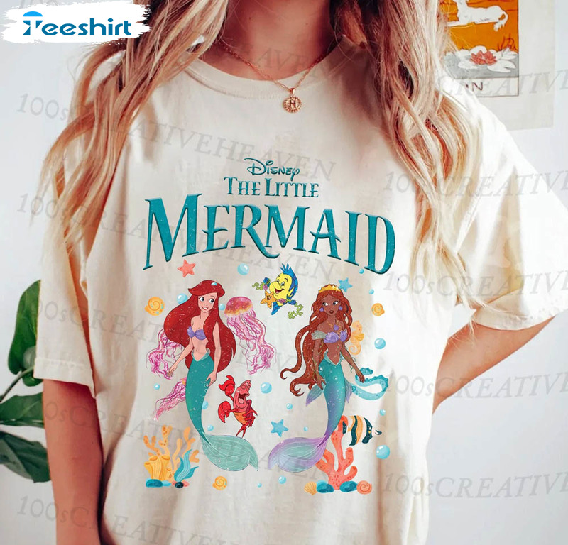 Little Mermaid Cute Shirt, Black Ariel Ariel Vintage Unisex Hoodie Long Sleeve