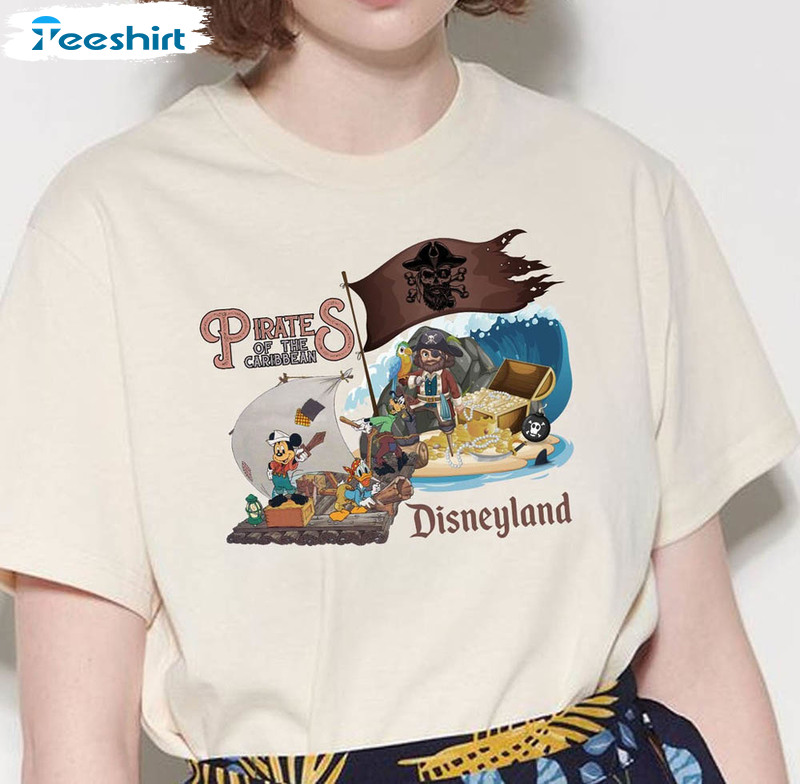 Vintage Pirates Of The Caribbean Disneyland Shirt, Mickey Pirates Crewneck Short Sleeve