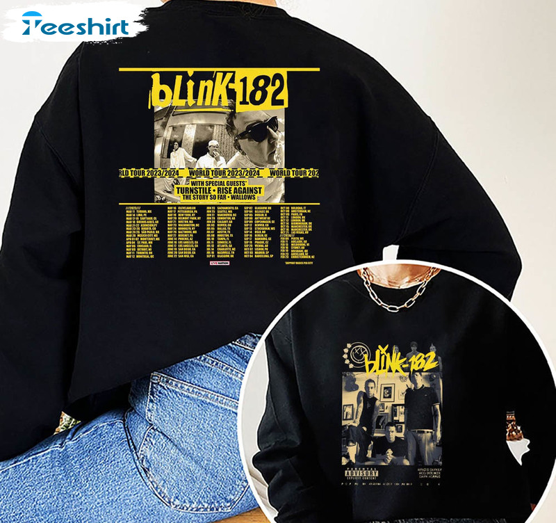 Blink 182 World Tour 2023 Shirt, Dates Lineup Concerts Crewneck Unisex T-shirt