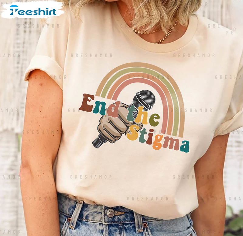 Mental Health Rainbow Shirt, Fight Stigma Short Sleeve Crewneck