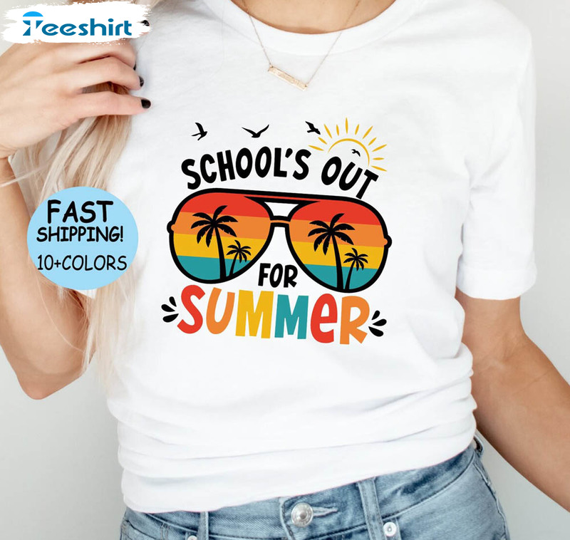 Schools Out For Summer Shirt, Trendy Summer Vacation Short Sleeve Sweatshirt